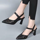 Zapatos de Taco Grueso con Punta Puntiaguda